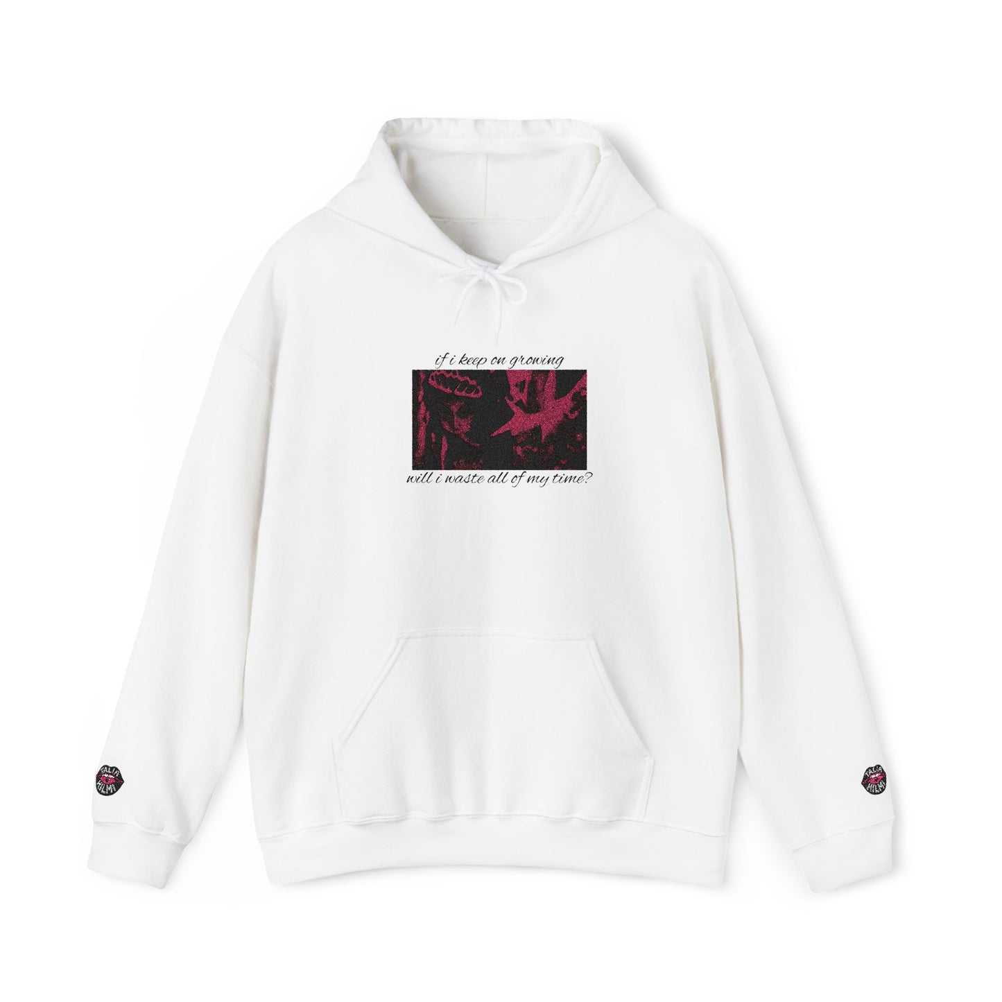 if i keep on growing will i waste all of my time? embroidered graphic hoodie