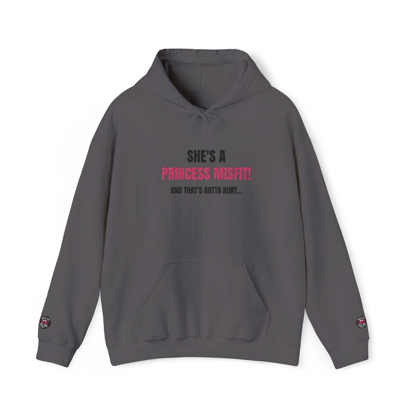 she's a princess misfit! and that's gotta hurt embroidered graphic hoodie