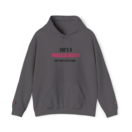 she's a princess misfit! and that's gotta hurt embroidered graphic hoodie